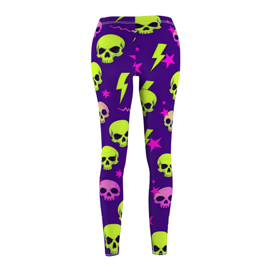 Neon Skull Lightning Leggings — Women's Punk Graphic Activewear