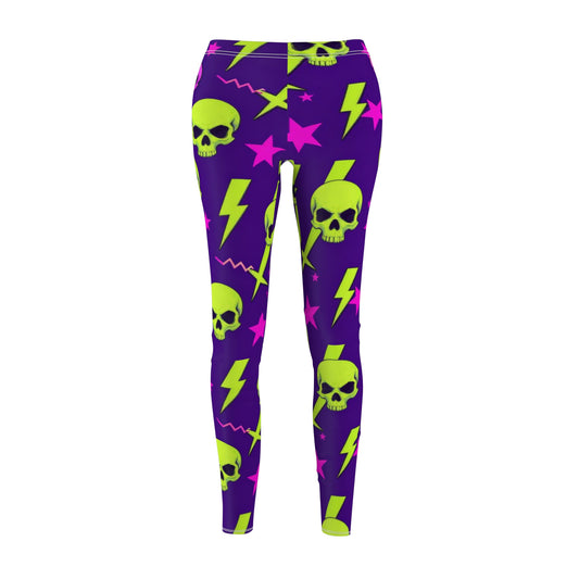 Neon Skull Lightning Leggings — Women's Punk Graphic Activewear